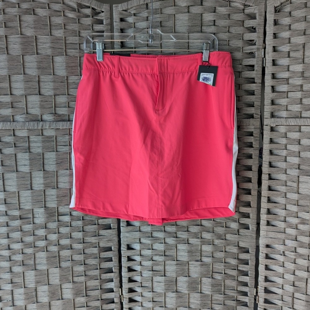 Under Armour Skort Coral Pink White Stripe Links Golf Sz 8 NWT Preppy Sporty